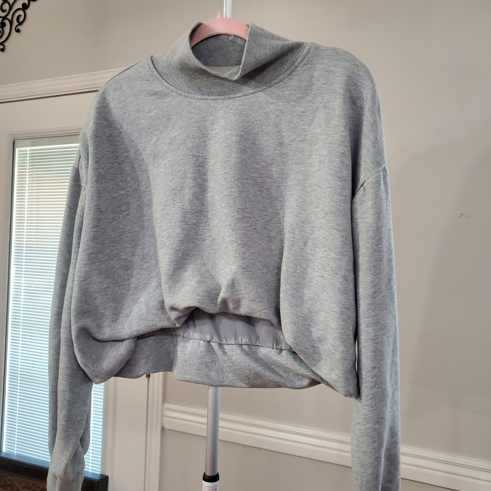 Pilcro Anthropologie Mock Neck Cropped Sweatshirt Heather Gray L OB1866615 - Picture 8 of 14